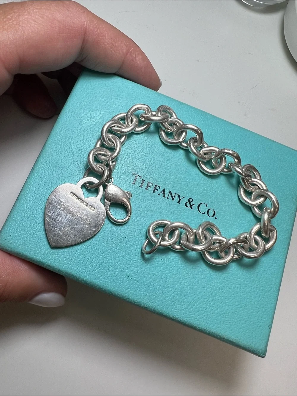 Tiffany & Co. Silver Heart Tag Charm Bracelet - Classic Sterling Link